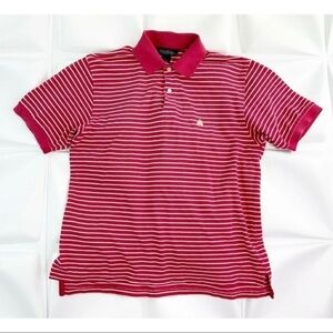 Brooks Brothers Mens Sz S Red Pink Striped Cotton Polo Shirt Embroidered Logo